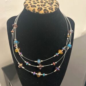 Multicolor Crystal Illusion Layered Necklace